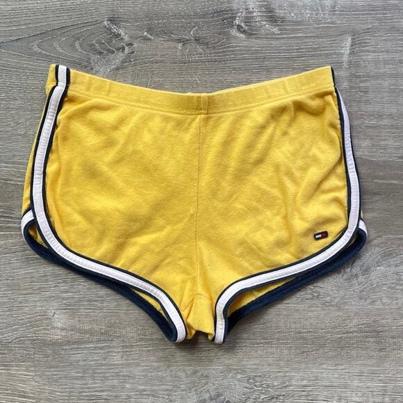 Vtg Y2K Tommy Hilfiger Yellow Striped Athletic Shorts Sz XL Indie Sleaze - Picture 1 of 9